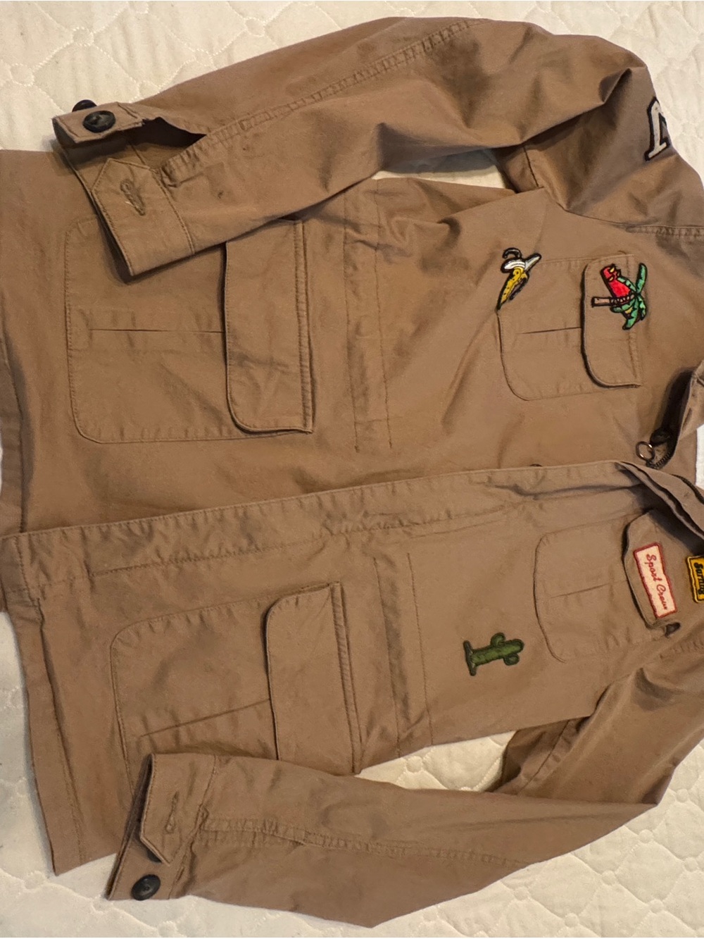 Khaki Zara Man Utility Jacket w/ patches